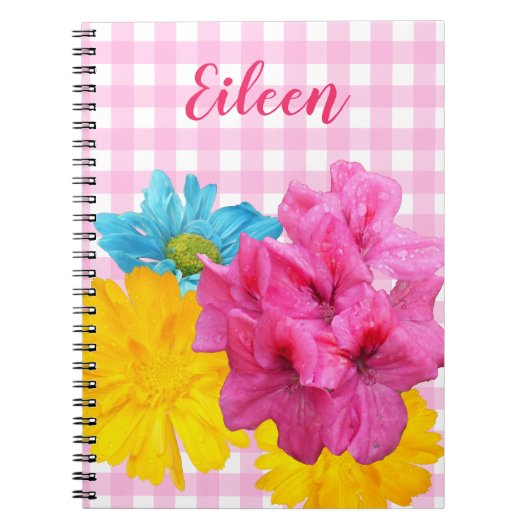 Blumen und rosa Gingham Notizblock (Vorderseite)