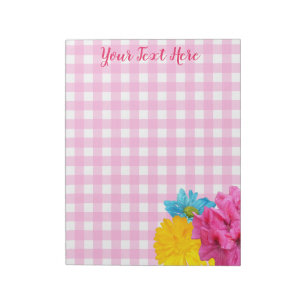Blumen und rosa Gingham Notizblock