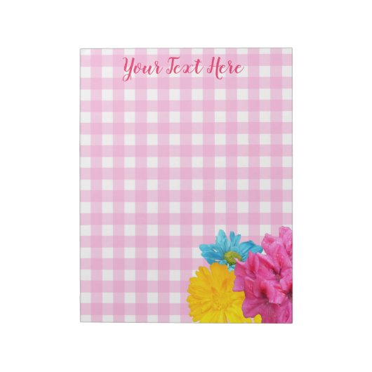 Blumen und rosa Gingham Notizblock (Rotiert)