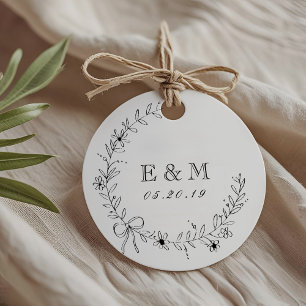 Blumen- und Schleifen-Kranz-Monogramm-Hochzeit Geschenkanhänger