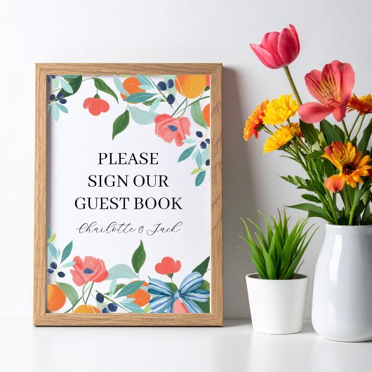 Blumen- und Schleifen-Schild für das Gästebuch