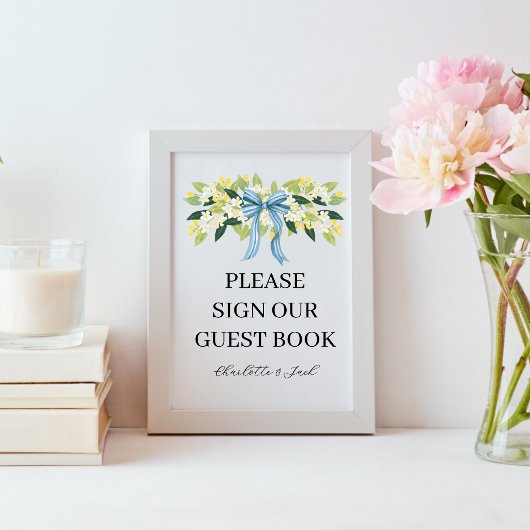 Blumen- und Schleifen-Schild für das Gästebuch
