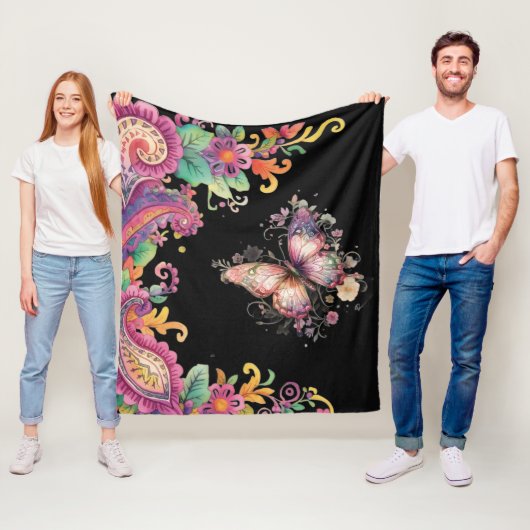 Blumen- und Schmetterling-Paisley Fleecedecke (Beispiel)
