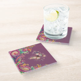 Blumen- und Schmetterling-Paisley Glasuntersetzer