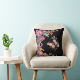 Blumen- und Schmetterling-Paisley Kissen