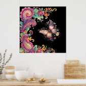 Blumen- und Schmetterling-Paisley Poster (Küche)