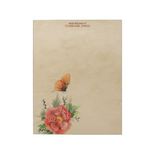 Blumen und Schmetterling Pergament Vintage Pap Notizblock