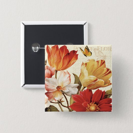 Blumen und Schmetterlinge Button (Vorne & Hinten)