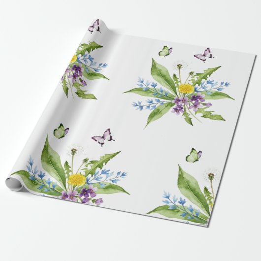 Blumen und Schmetterlinge Geschenkpapier (Ungerollt)