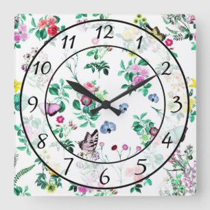 Blumen und Schmetterlinge Quadratische Wanduhr