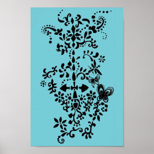 Blumen- und Schmetterlings-Dandy-Doodle Poster