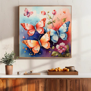 Blumen- und Schmetterlings-Kunstprint Chic Poster