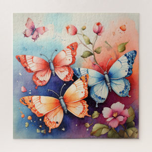 Blumen- und Schmetterlings-Kunstprint Chic Puzzle