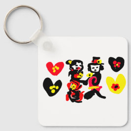 Blumen und schwarzer und roter Valentinstag Schlüsselanhänger