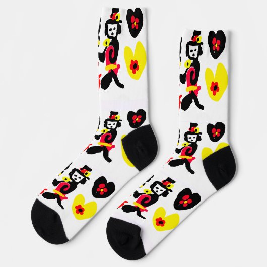 Blumen und schwarzer und roter Valentinstag Socken (Linkes Detail)