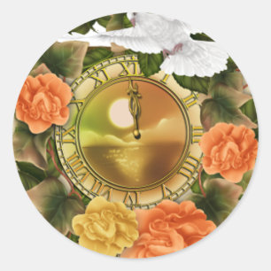 Blumen- und Tauben-Uhr-Aufkleber Runder Aufkleber