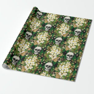 Blumen- und Totenkopf-Gothic-Grunge-Weihnachtsmust Geschenkpapier