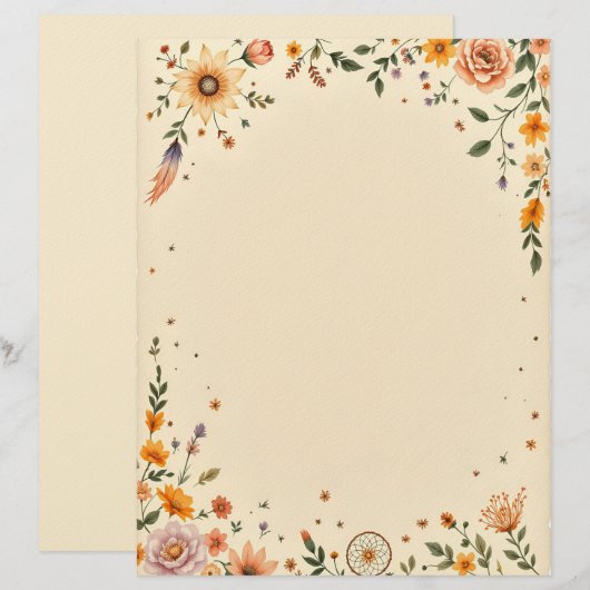 Blumen und Traumfänger Schreibwarenpapier Briefbogen (Vorne/Hinten)
