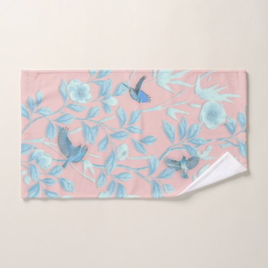 Blumen und Vögel , Hintergrundfarbe der Rose Badhandtuch Set (Handtuch)