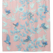 Blumen und Vögel , Hintergrundfarbe der Rose Duschvorhang (Vorderseite)