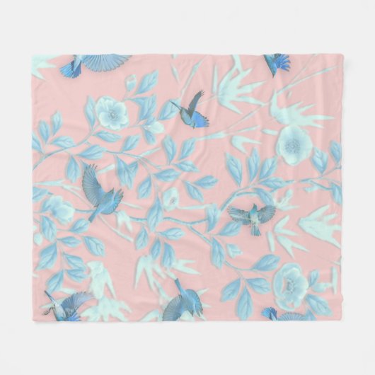 Blumen und Vögel , Hintergrundfarbe der Rose Fleecedecke (Vorderseite (Horizontal))