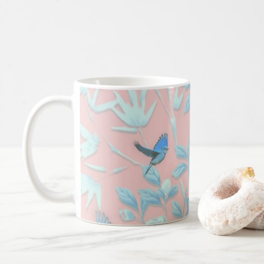 Blumen und Vögel , Hintergrundfarbe der Rose Kaffeetasse (Mit Donut)