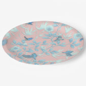 Blumen und Vögel , Hintergrundfarbe der Rose Pappteller (Schrägansicht)