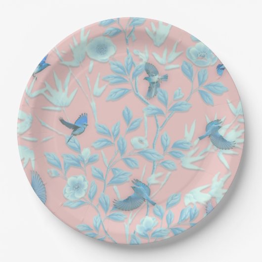 Blumen und Vögel , Hintergrundfarbe der Rose Pappteller (Vorderseite)