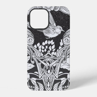Blumen und Vogel im Jugendstil nahtloses Muster iPhone 12 Hülle