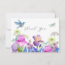 Blumen und Vogel Kolibri Aquarell Danke