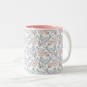 Blumen- und Vögel nahtloses Muster Zweifarbige Tasse