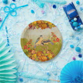 Blumen und Vögel, orange, gelb, rot-grüne Unterlag Pappteller (Party)