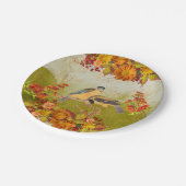 Blumen und Vögel, orange, gelb, rot-grüne Unterlag Pappteller (Schrägansicht)