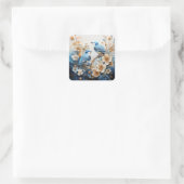 Blumen und Vögel Quadratischer Aufkleber (Tasche)