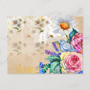 Blumen und Vögel Vintage Collage Postkarte