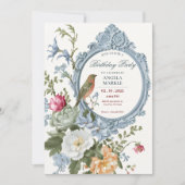 Blumen und Vogelrahmen Geburt Einladung (Vorderseite)