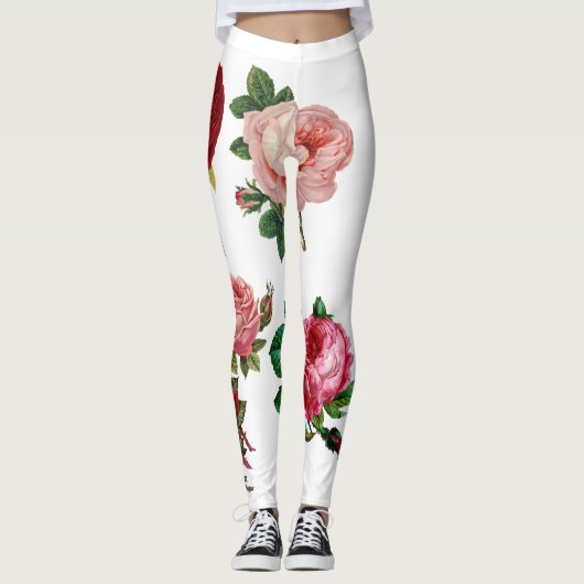 Blumen- und weiße kundenspezifische Leggings (Vorderseite)