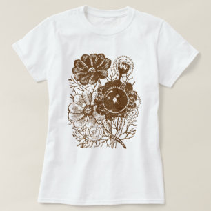 Blumen und Zahnräder Vintage T-Shirt