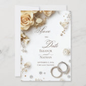 Blumen und zwei Hochzeitsringe Einladung (Vorderseite)