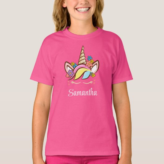 Blumen Unicorn Personalisiert T-Shirt (Vorderseite)