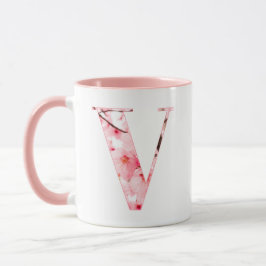 Blumen-V-Anfangsbuchstabe-Tasse | Personalisierter Tasse