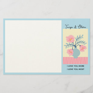 Blumen-Vase Design in Rosa und Blau Briefpapier