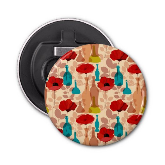 Blumen-, Vasen- und Flaschenmuster Flaschenöffner (Vorderseite)