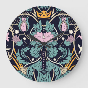Blumen-Vintage, Jugendstil, nahtloses Tapetenmuste Große Wanduhr