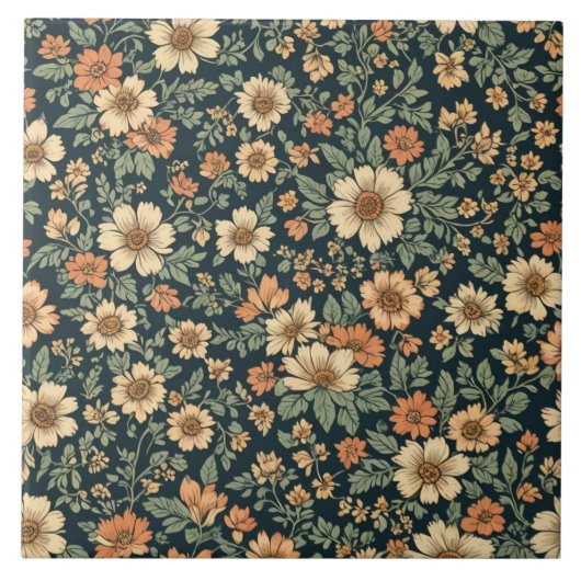 Blumen-Vintage-Muster Fliese (Vorderseite)