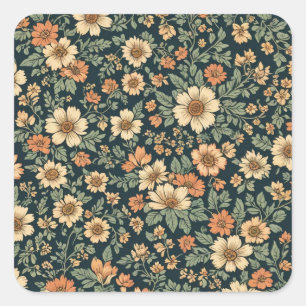 Blumen-Vintage-Muster  Quadratischer Aufkleber