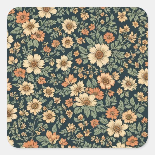 Blumen-Vintage-Muster  Quadratischer Aufkleber (Vorderseite)