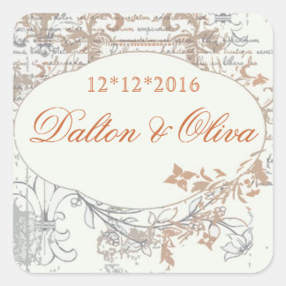 Blumen Vintage Orange Fleur Hochzeit Einladung Vor Quadratischer Aufkleber