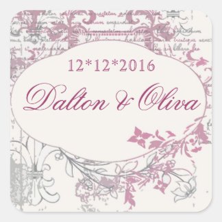 Blumen Vintage Rosa Fleur Save The Date Hochzeit Quadratischer Aufkleber