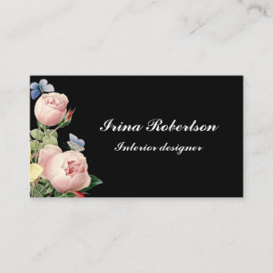 Blumen vintage rose moderne schwarze Visitenkarte